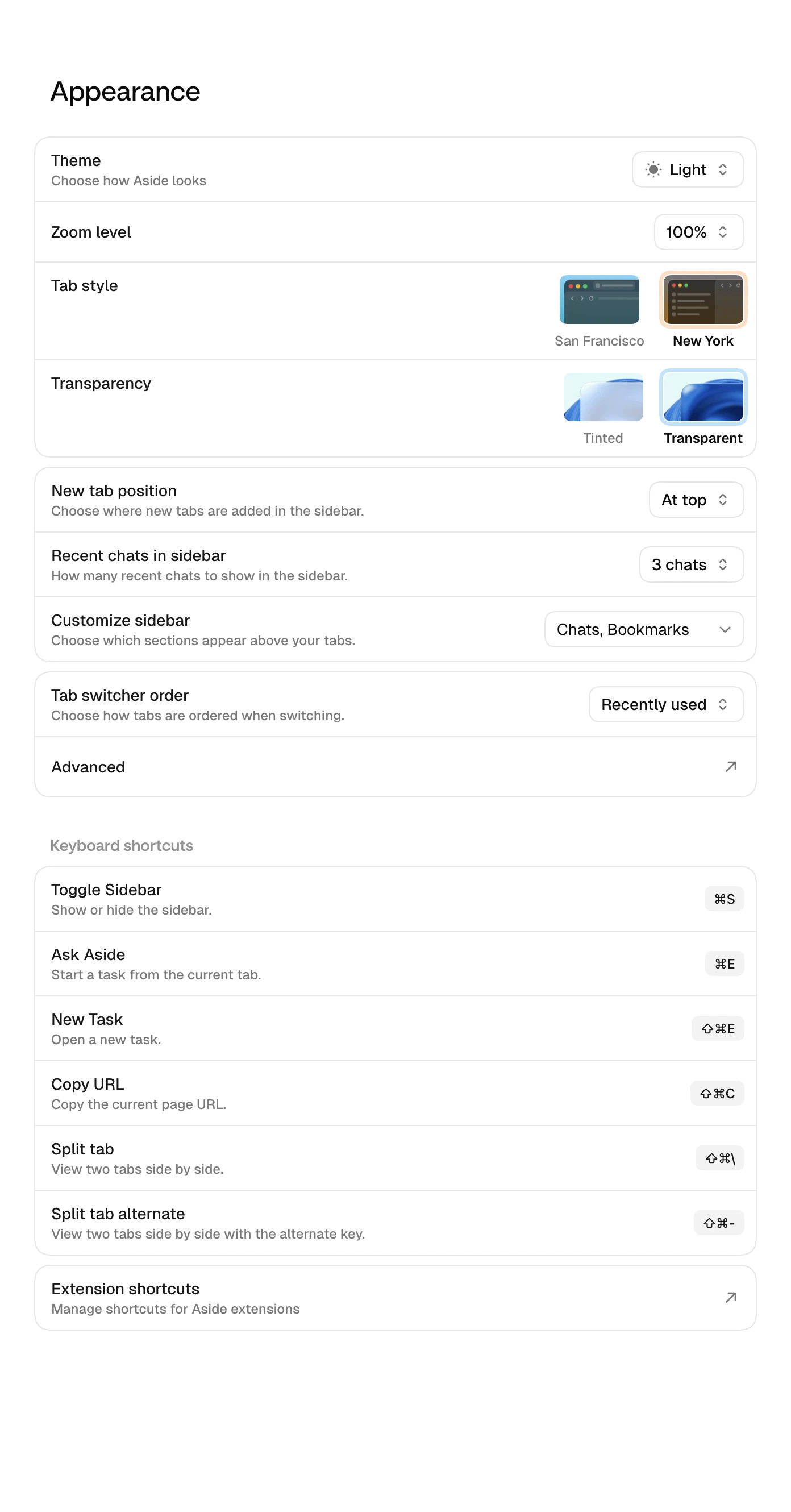 캡처: Settings › Appearance