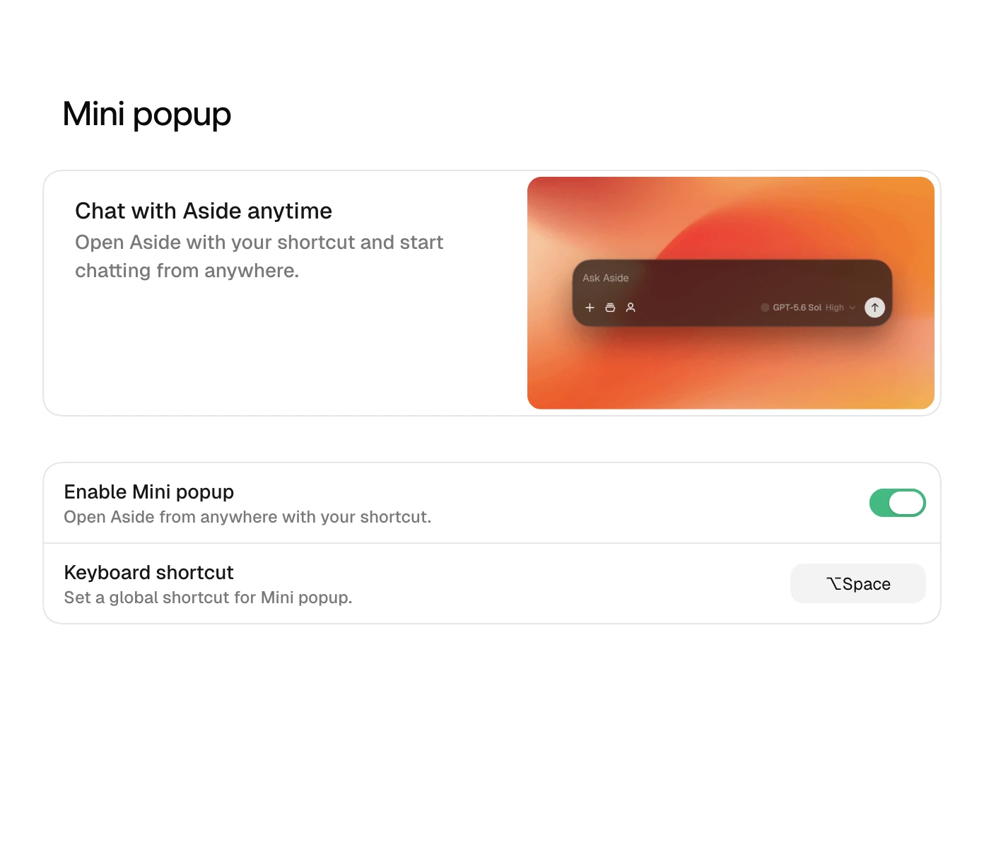 캡처: Settings › Mini popup